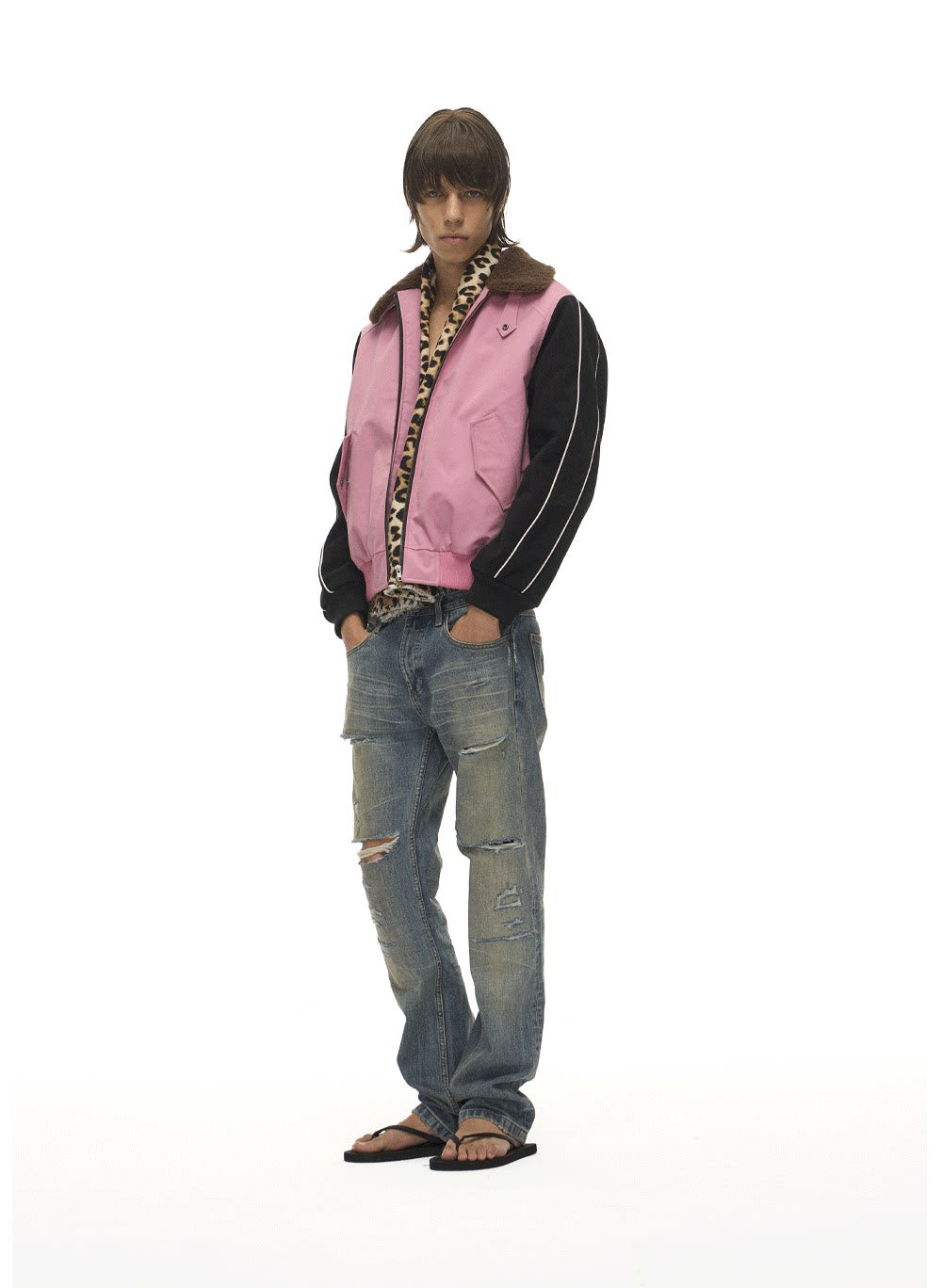Lambswool Lapel Contrast-Color Sports Jacket
