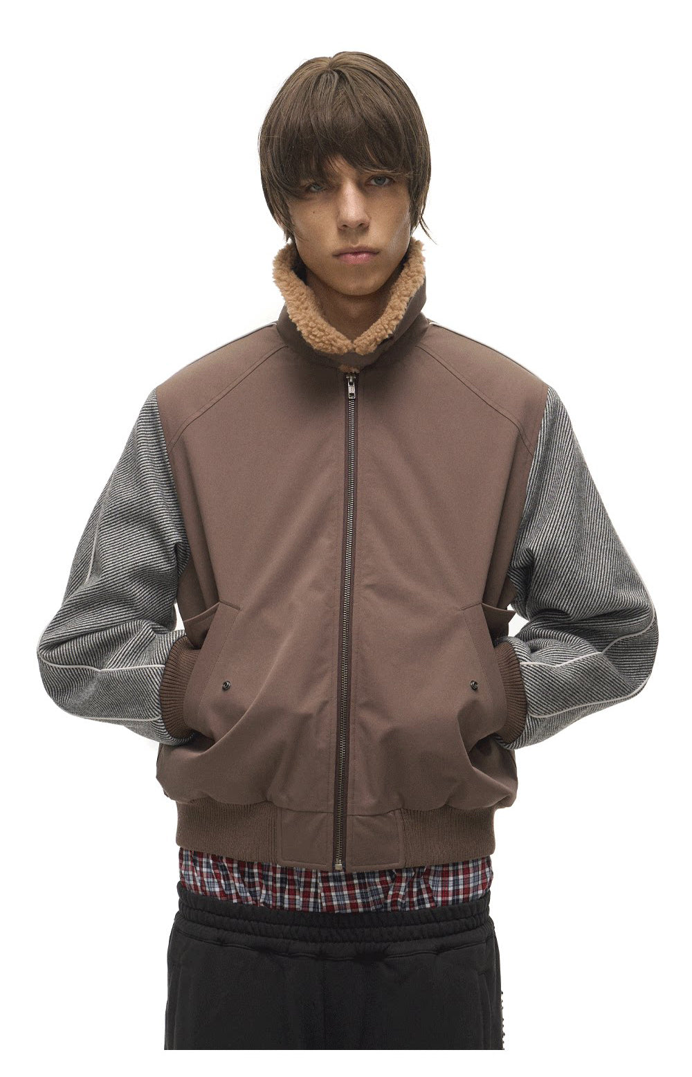 Lambswool Lapel Contrast-Color Sports Jacket