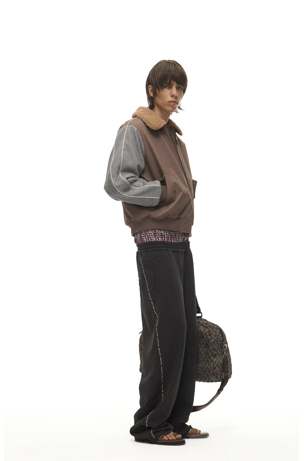 Lambswool Lapel Contrast-Color Sports Jacket