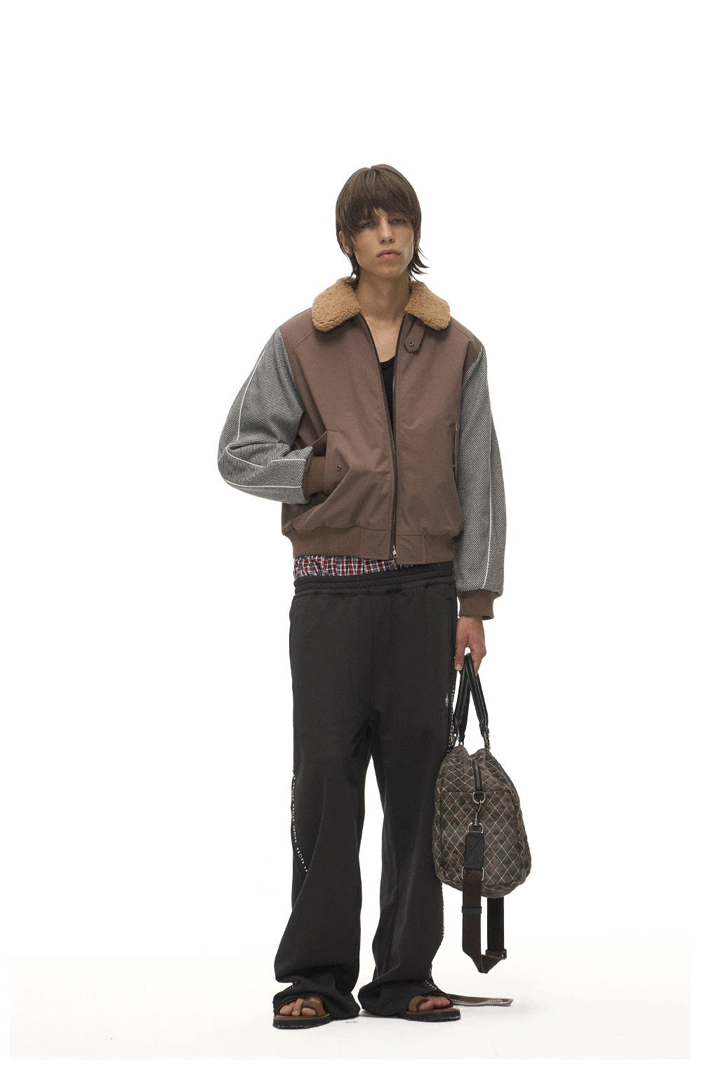 Lambswool Lapel Contrast-Color Sports Jacket