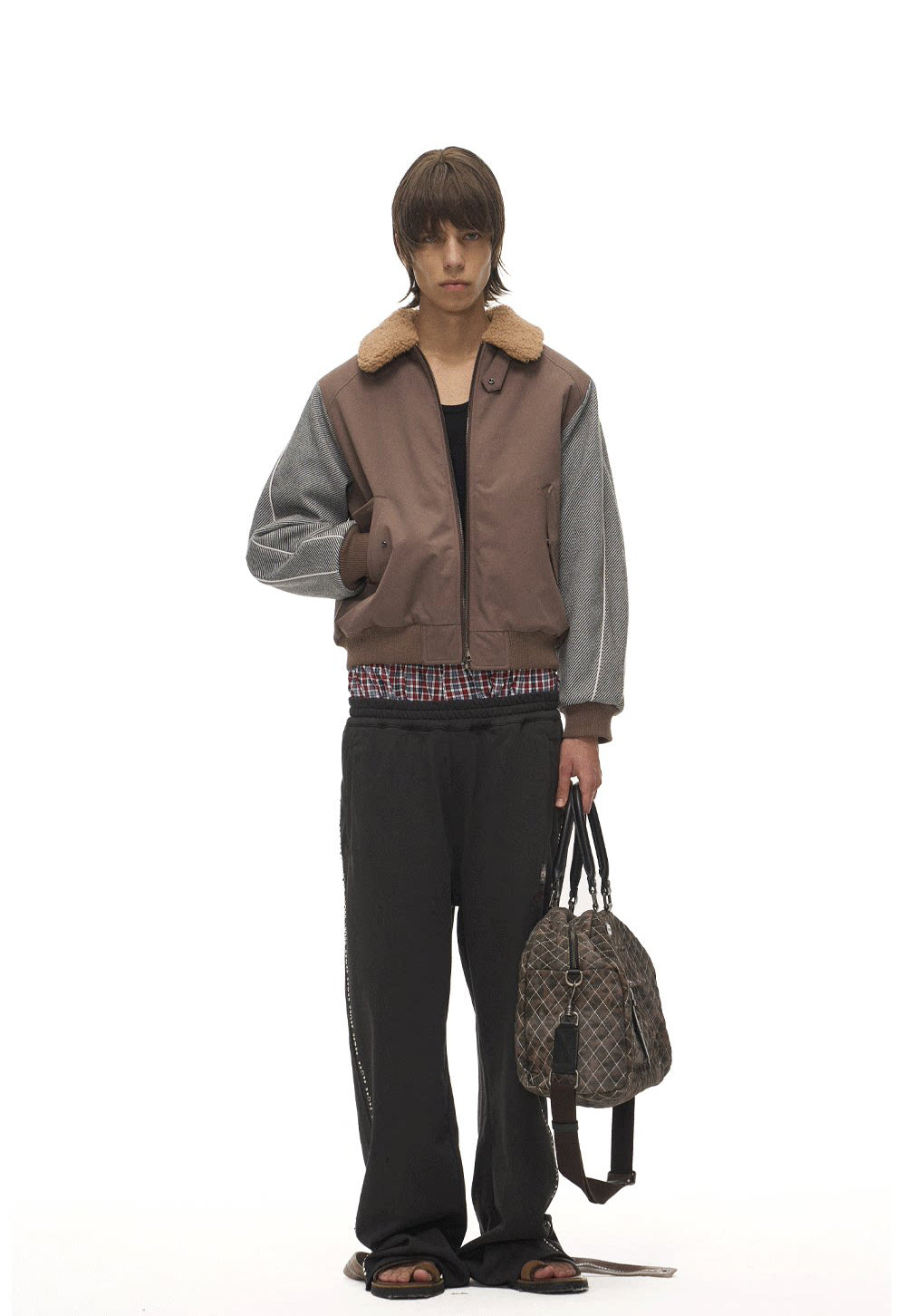 Lambswool Lapel Contrast-Color Sports Jacket