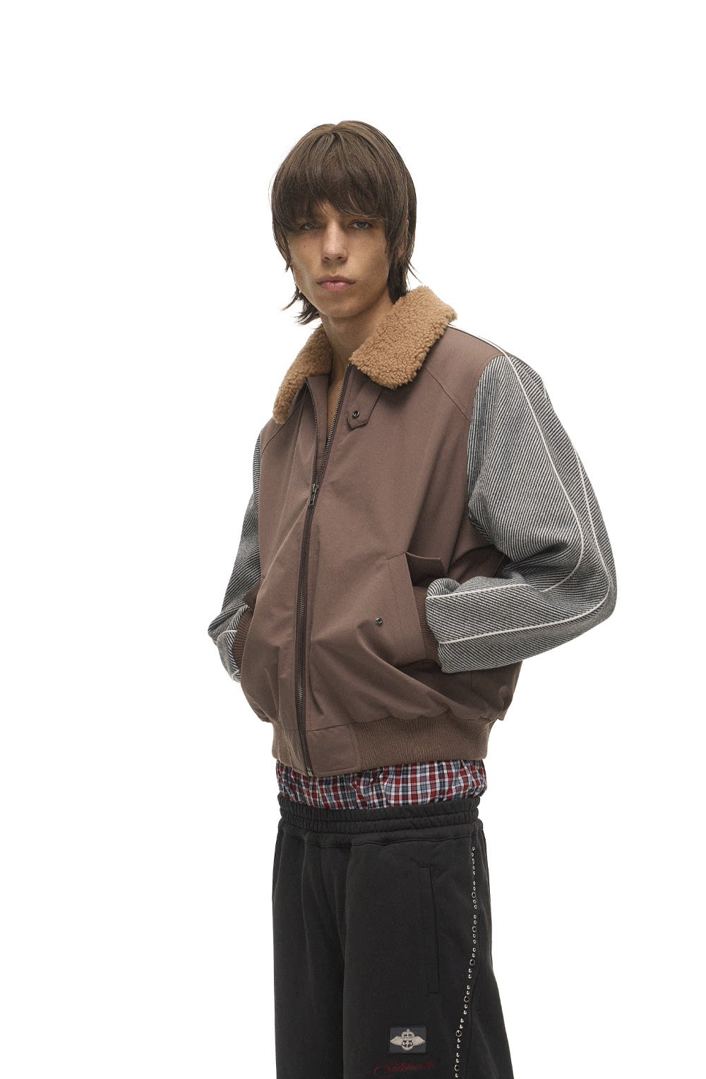 Lambswool Lapel Contrast-Color Sports Jacket