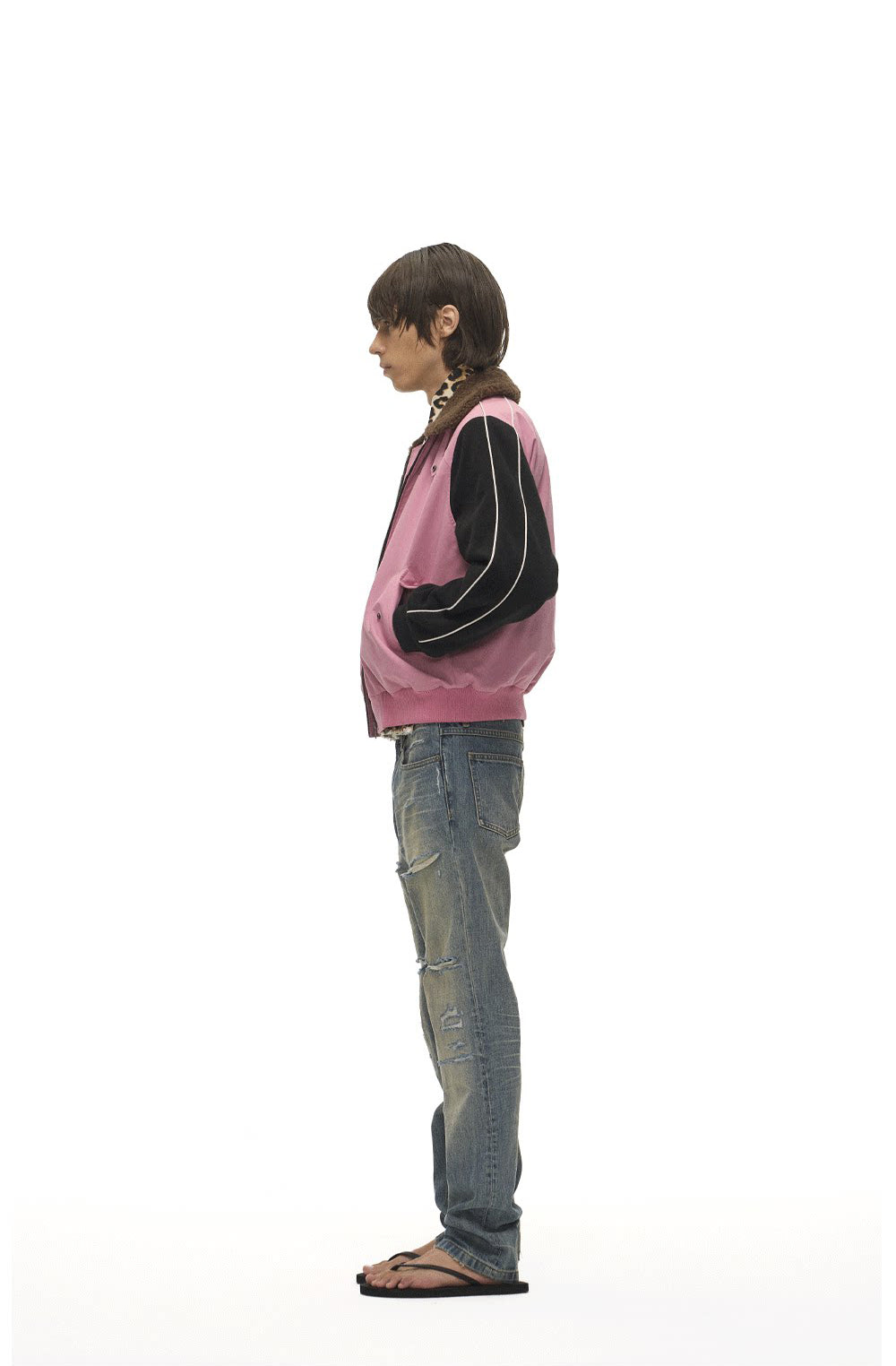 Lambswool Lapel Contrast-Color Sports Jacket