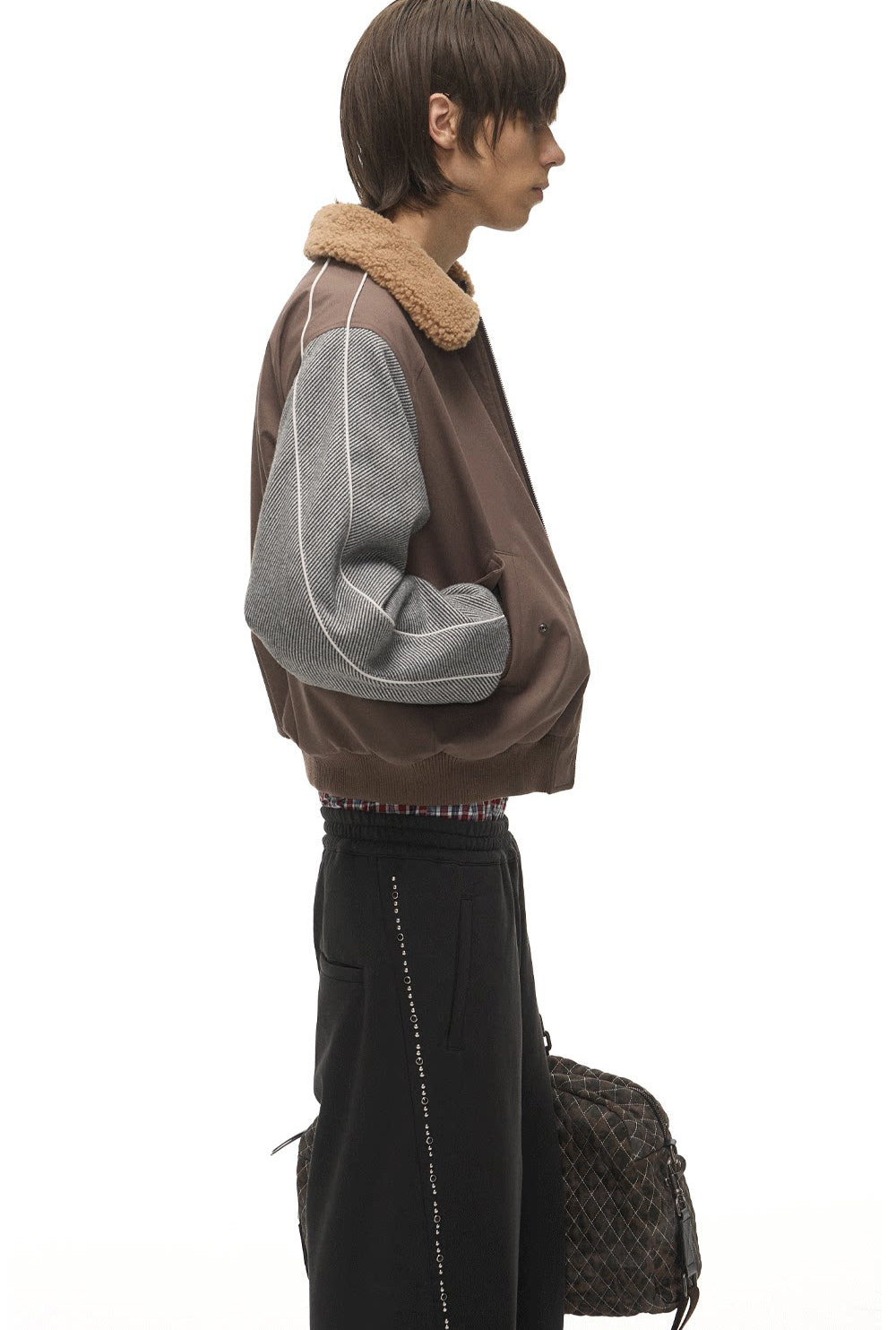 Lambswool Lapel Contrast-Color Sports Jacket