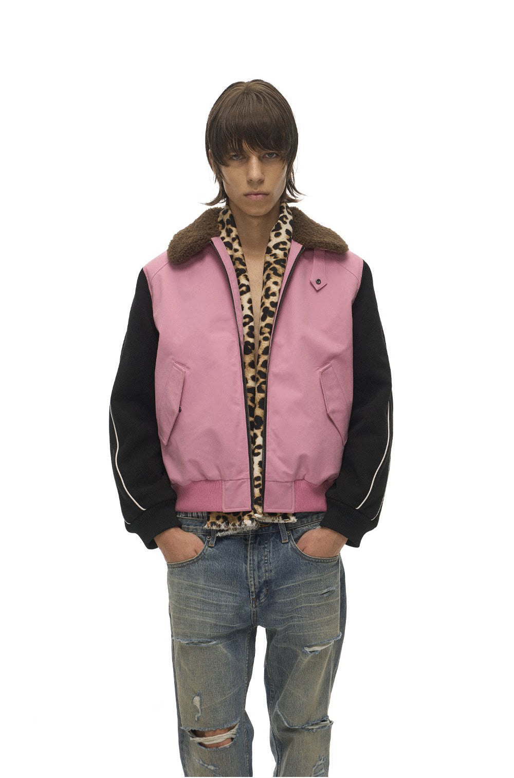 Lambswool Lapel Contrast-Color Sports Jacket