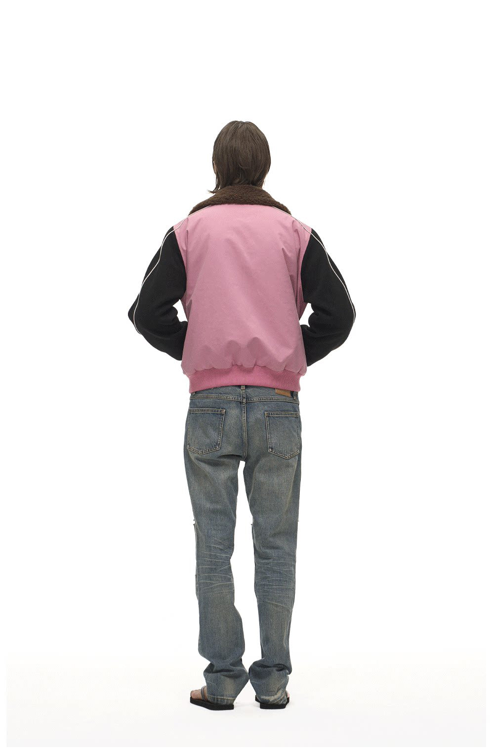 Lambswool Lapel Contrast-Color Sports Jacket