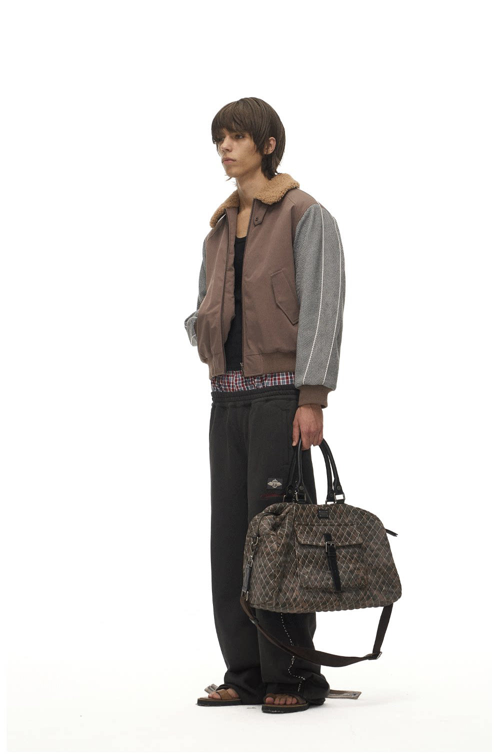 Lambswool Lapel Contrast-Color Sports Jacket