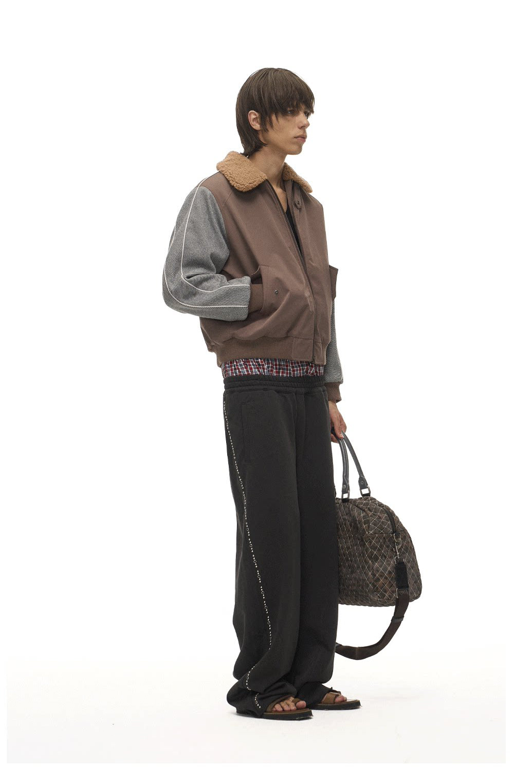 Lambswool Lapel Contrast-Color Sports Jacket