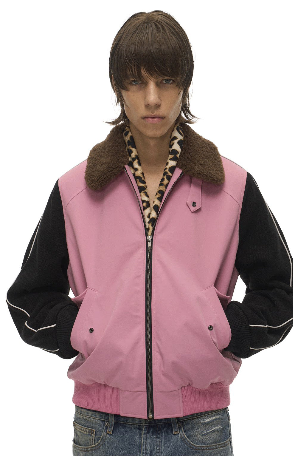 Lambswool Lapel Contrast-Color Sports Jacket