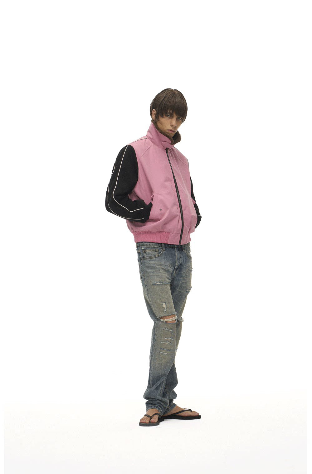 Lambswool Lapel Contrast-Color Sports Jacket