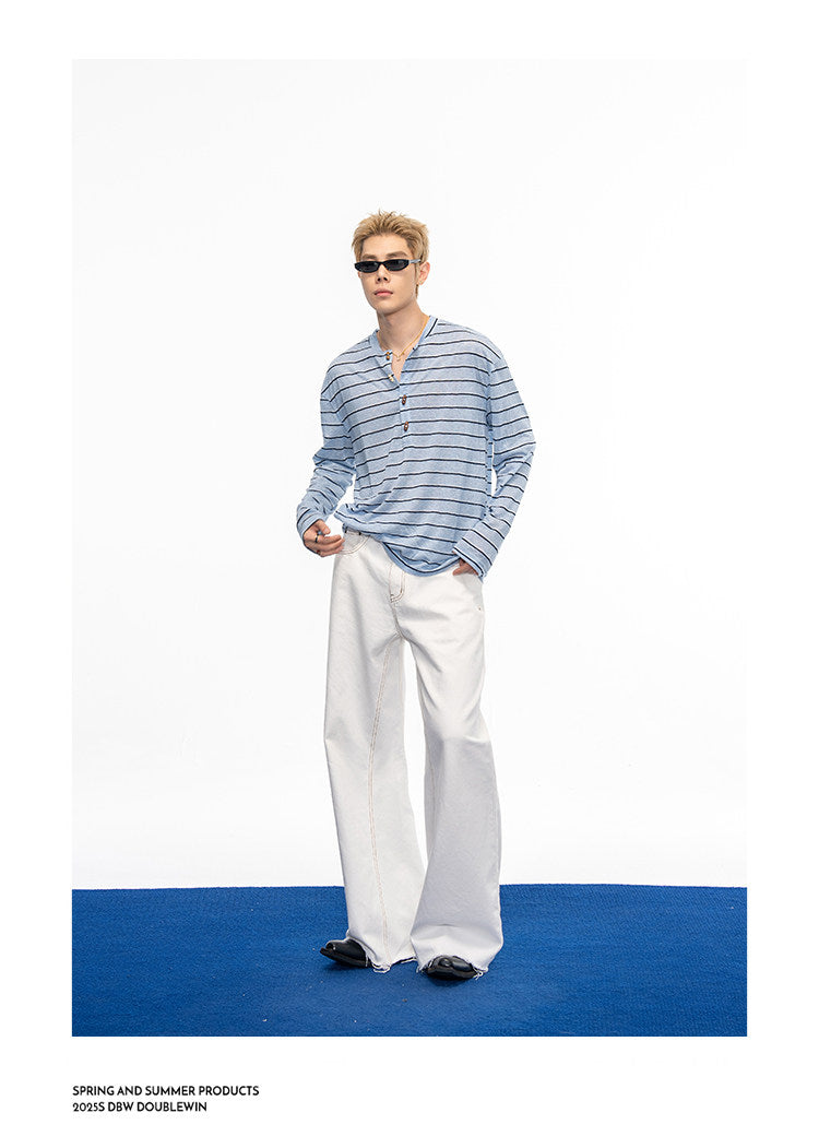 Striped Henley-Neck T-Shirt