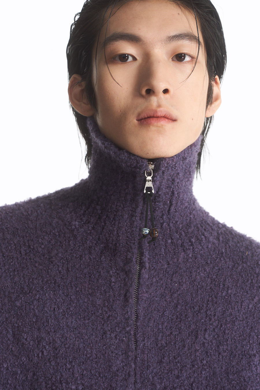 Wool blend zip cardigan