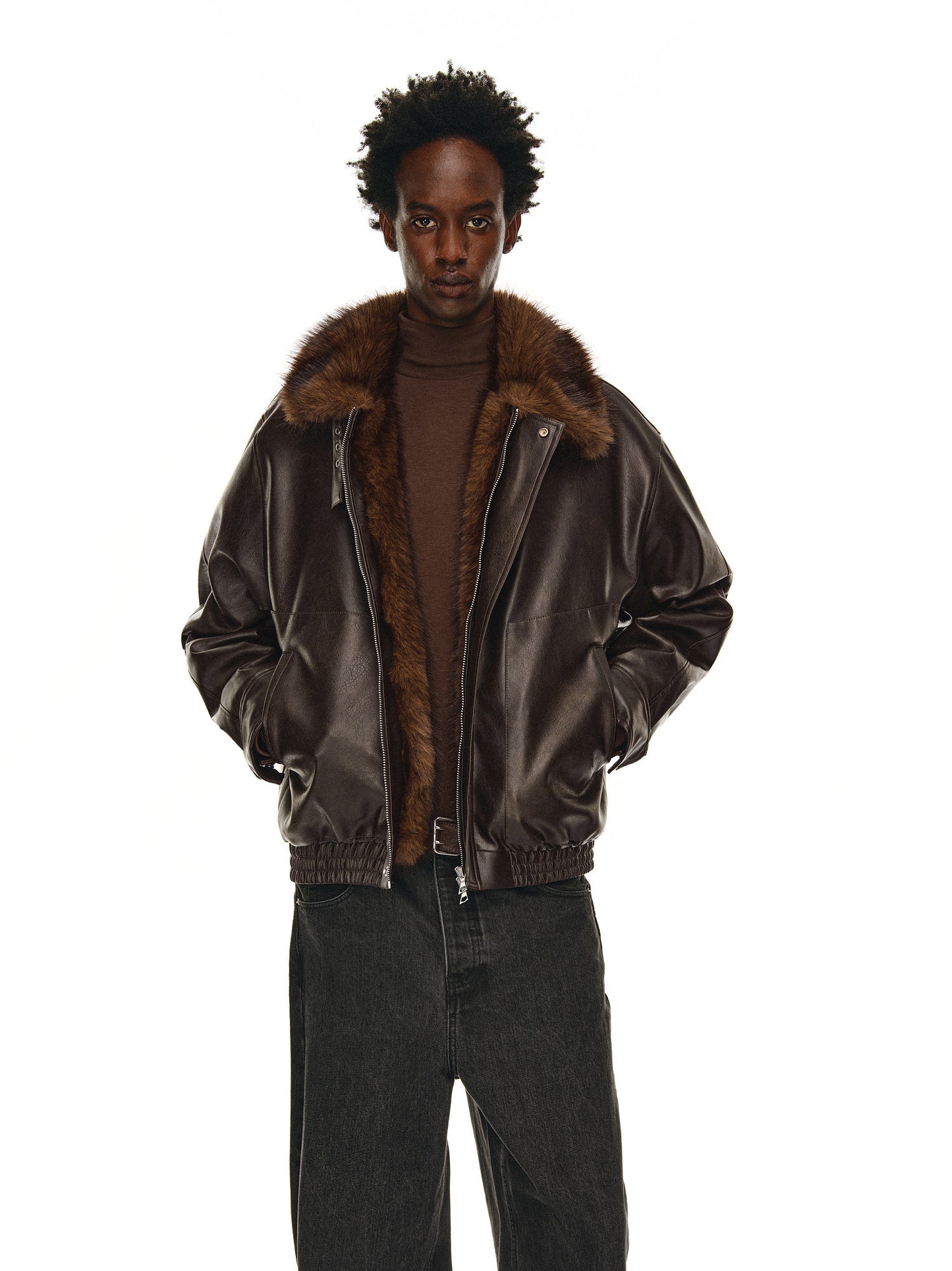 Eco-Friendly Fur Collar Jacket