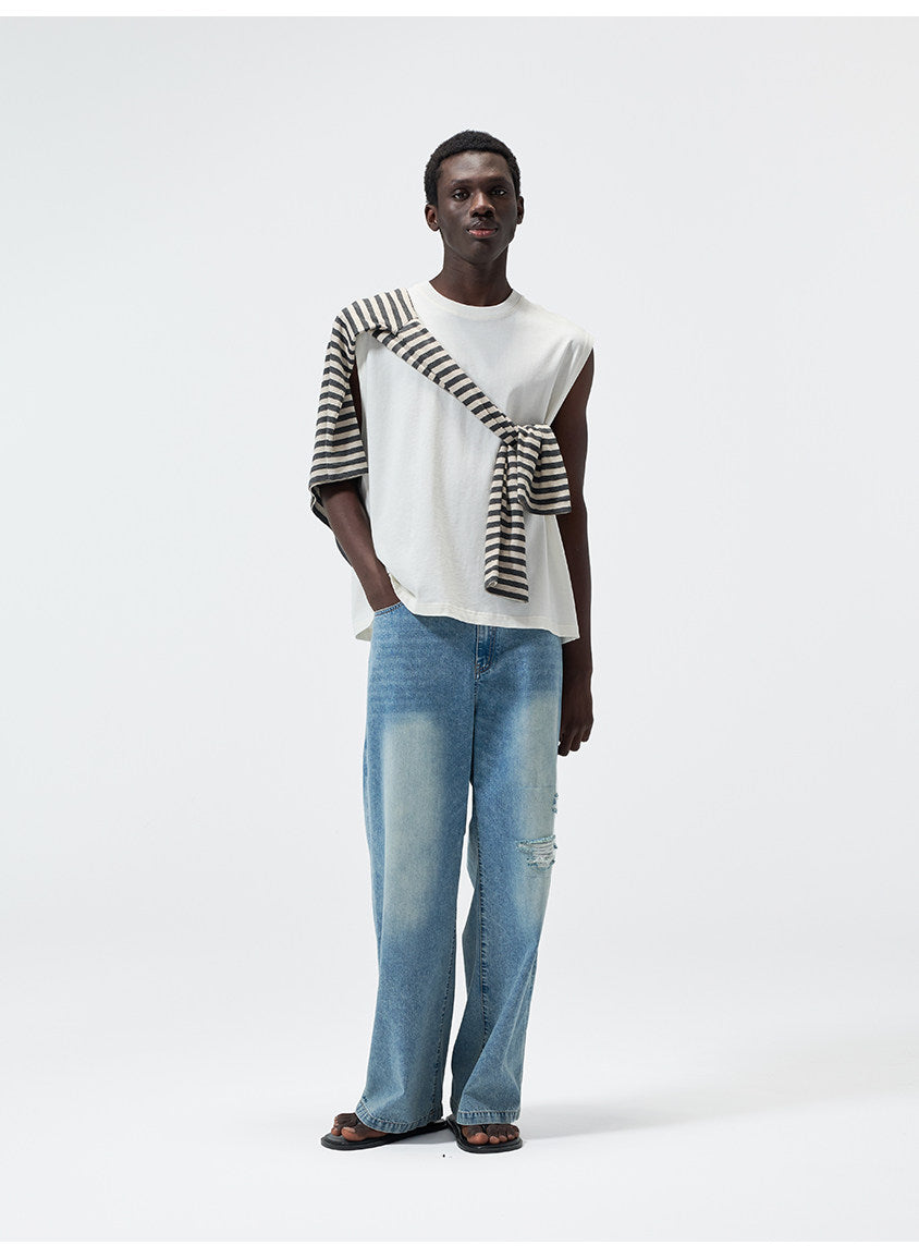 Water-Washed Straight-Leg Lightweight Denim Pants