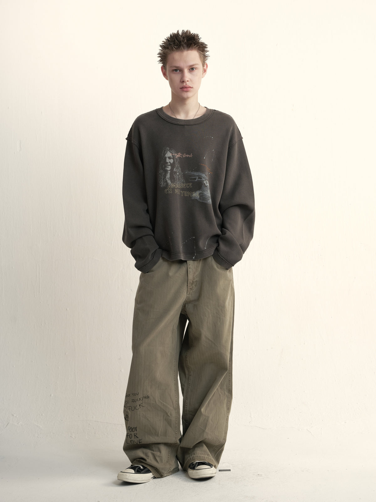 Ruffled Waffle Round-Neck T- Shirt