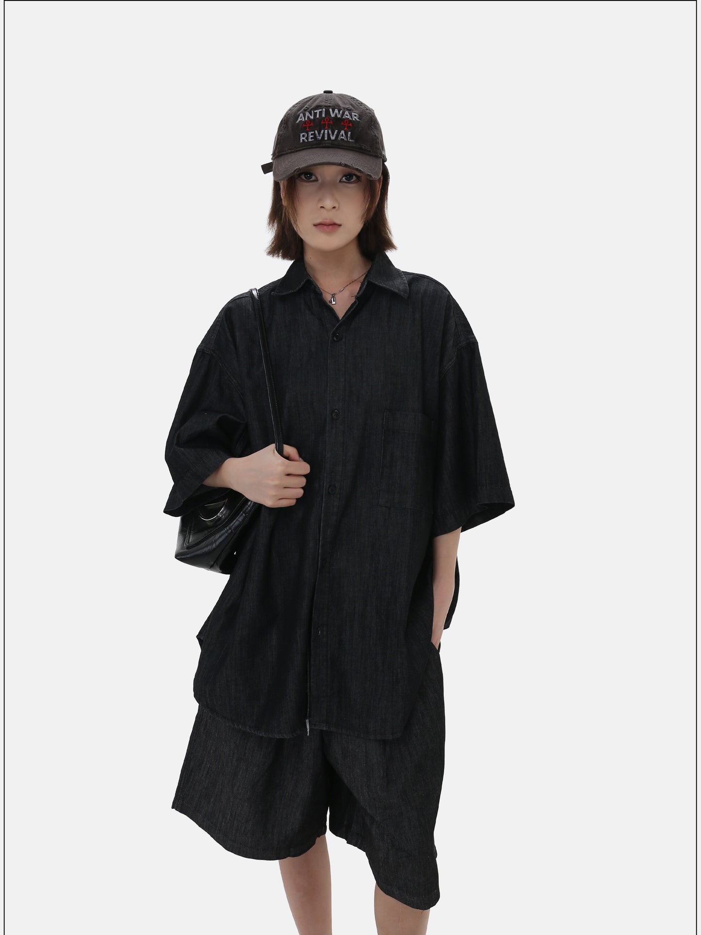 Trendy Loose-Fit Vintage-Style Denim Shirt Set