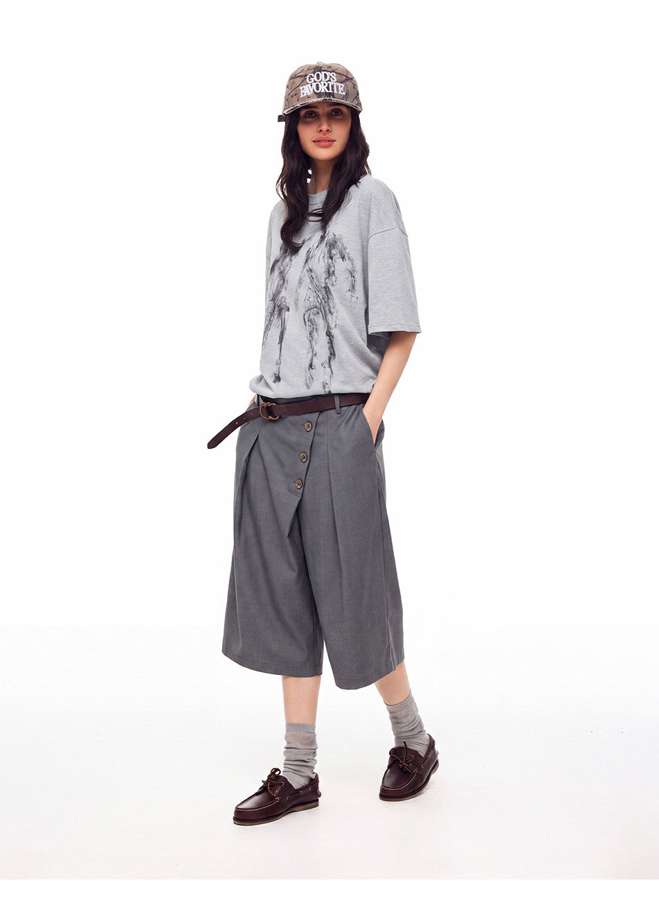 Shorts with a Diagonal Front Placket and Buttons