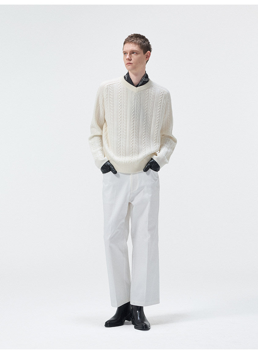 Classic Cable-Knit V-Neck Sweater