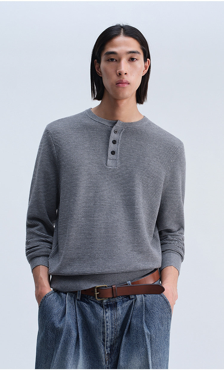Henry-Collar Button-Down Shirt