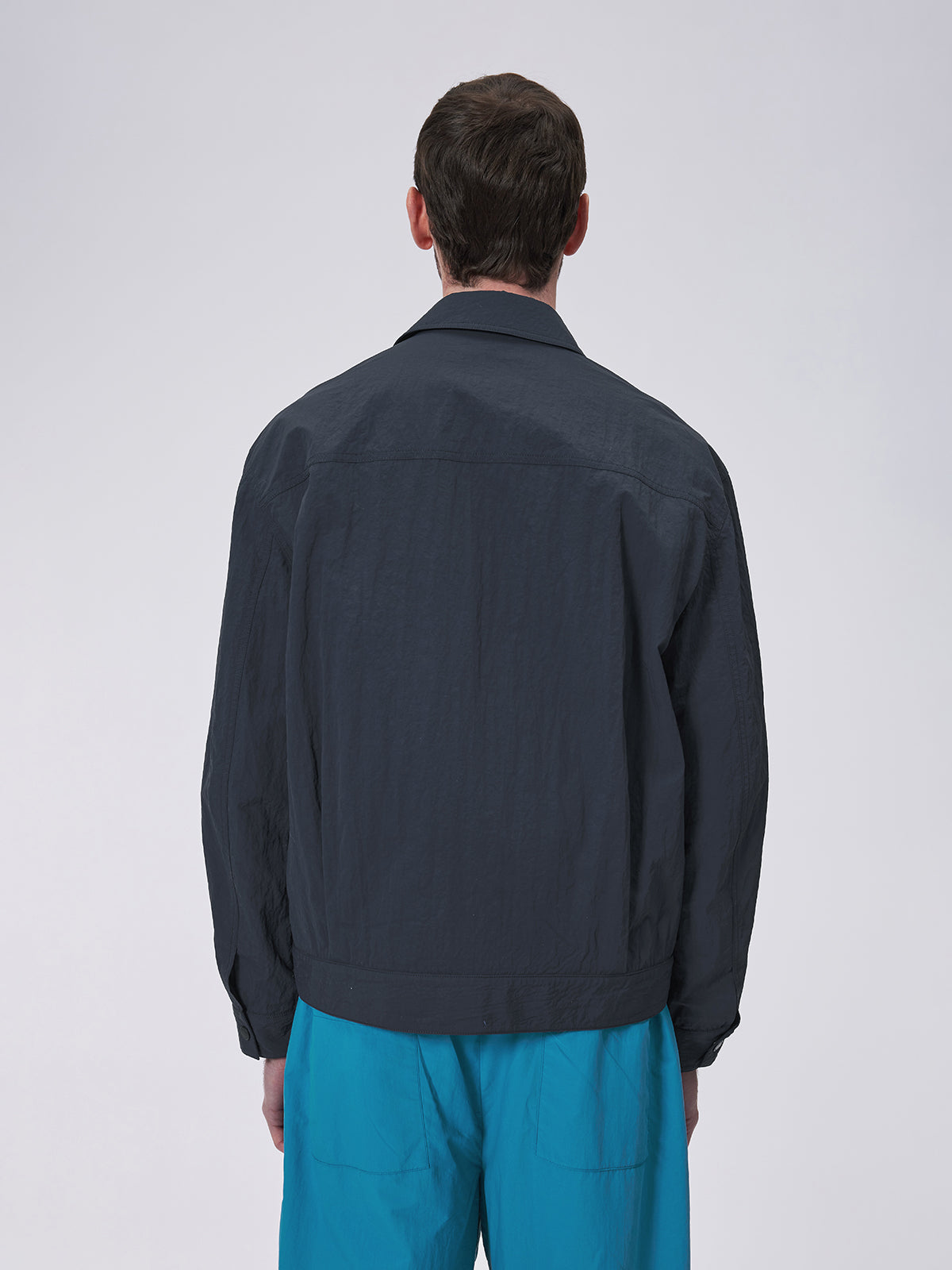 Short Wide Wrinkled Nylon Jacket