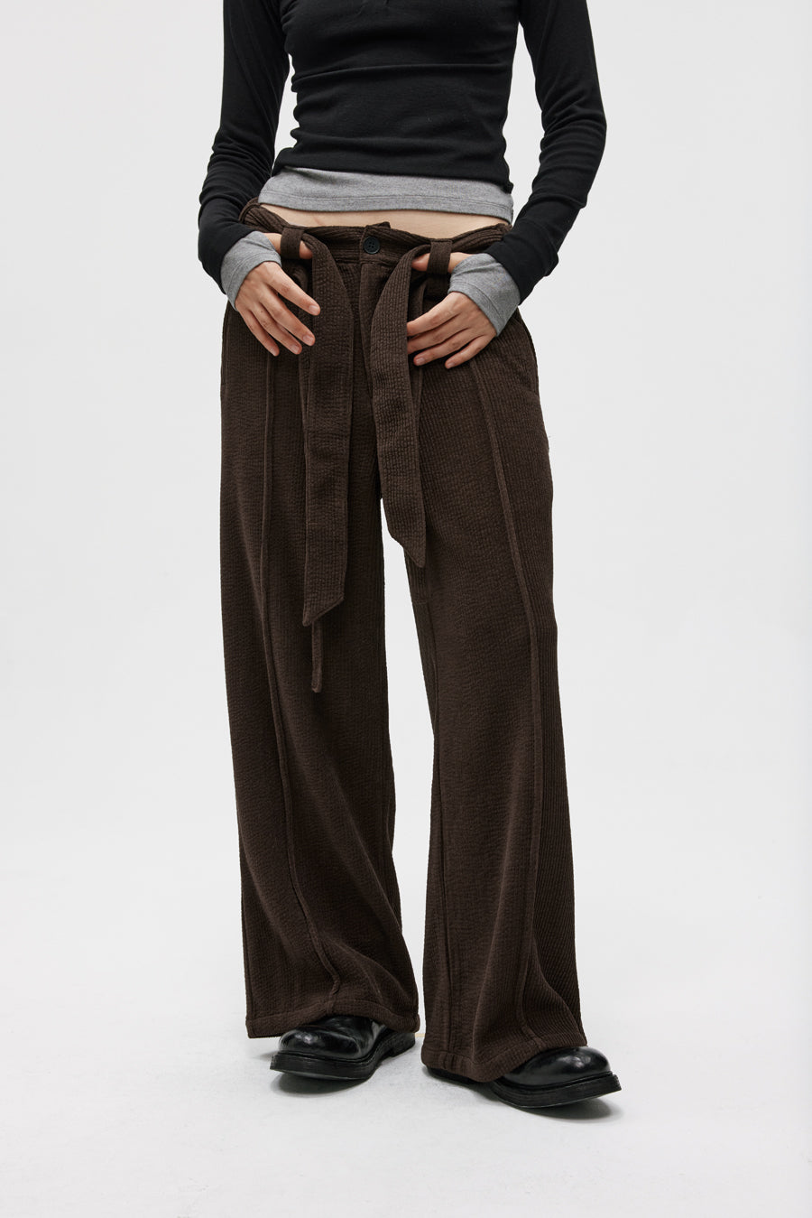 Double Belt Center Seam Wide Pants