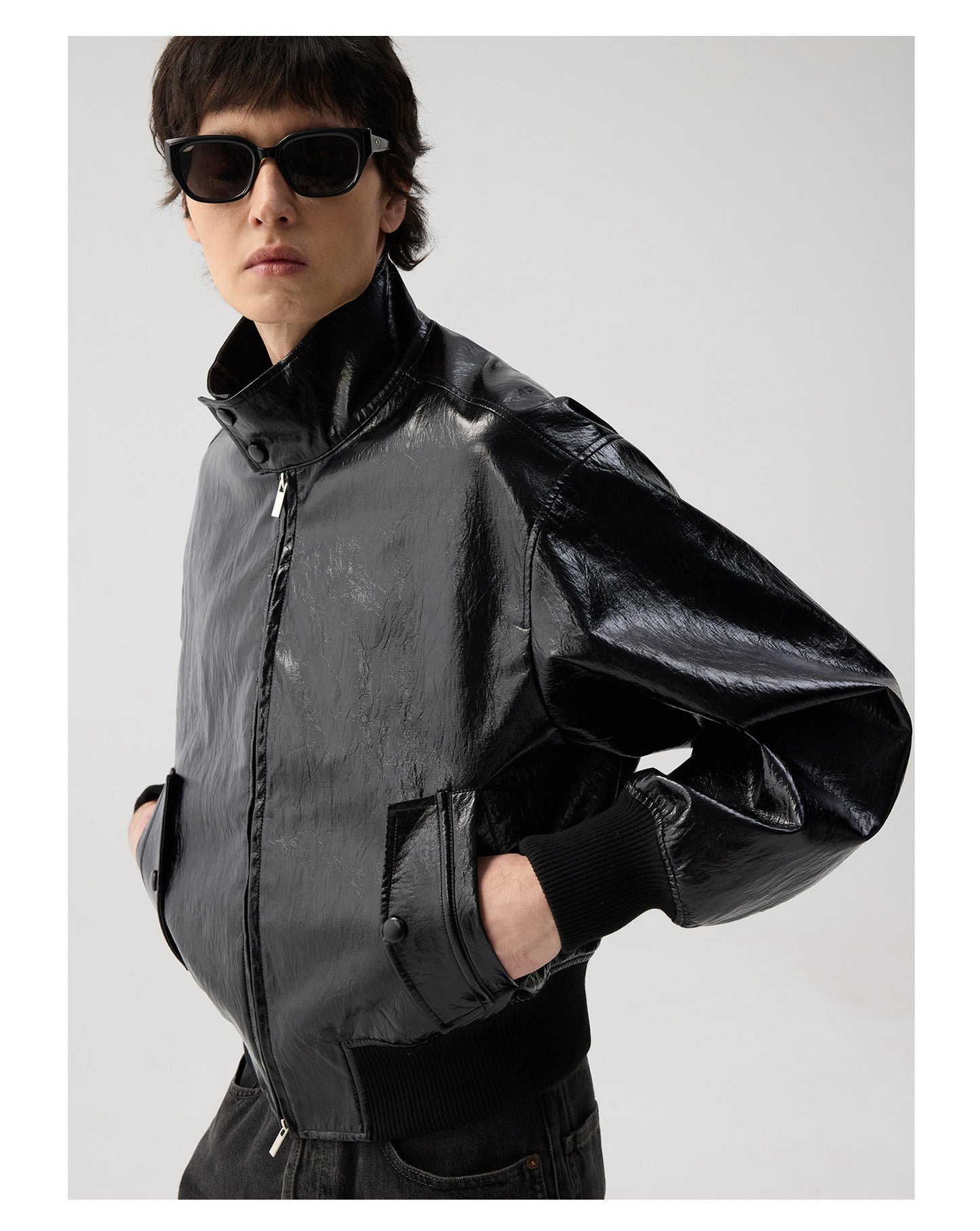 Metallic Fiber High-Neck Jacket