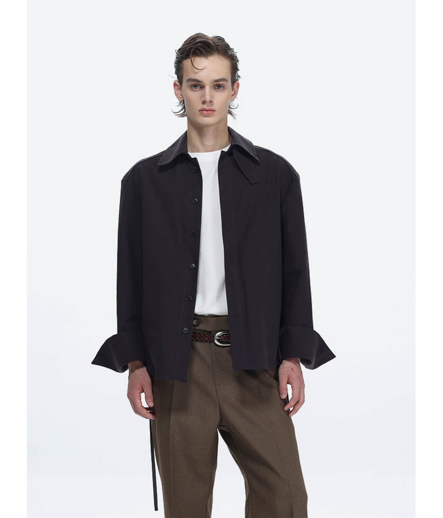 Shirt with Stand-Up Collar and Panel Design