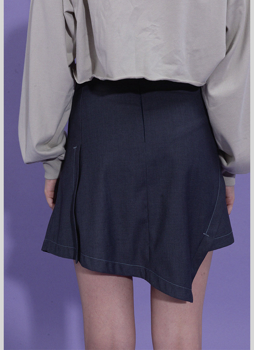 Retro Topstitch Asymmetrical Pleated Skirt