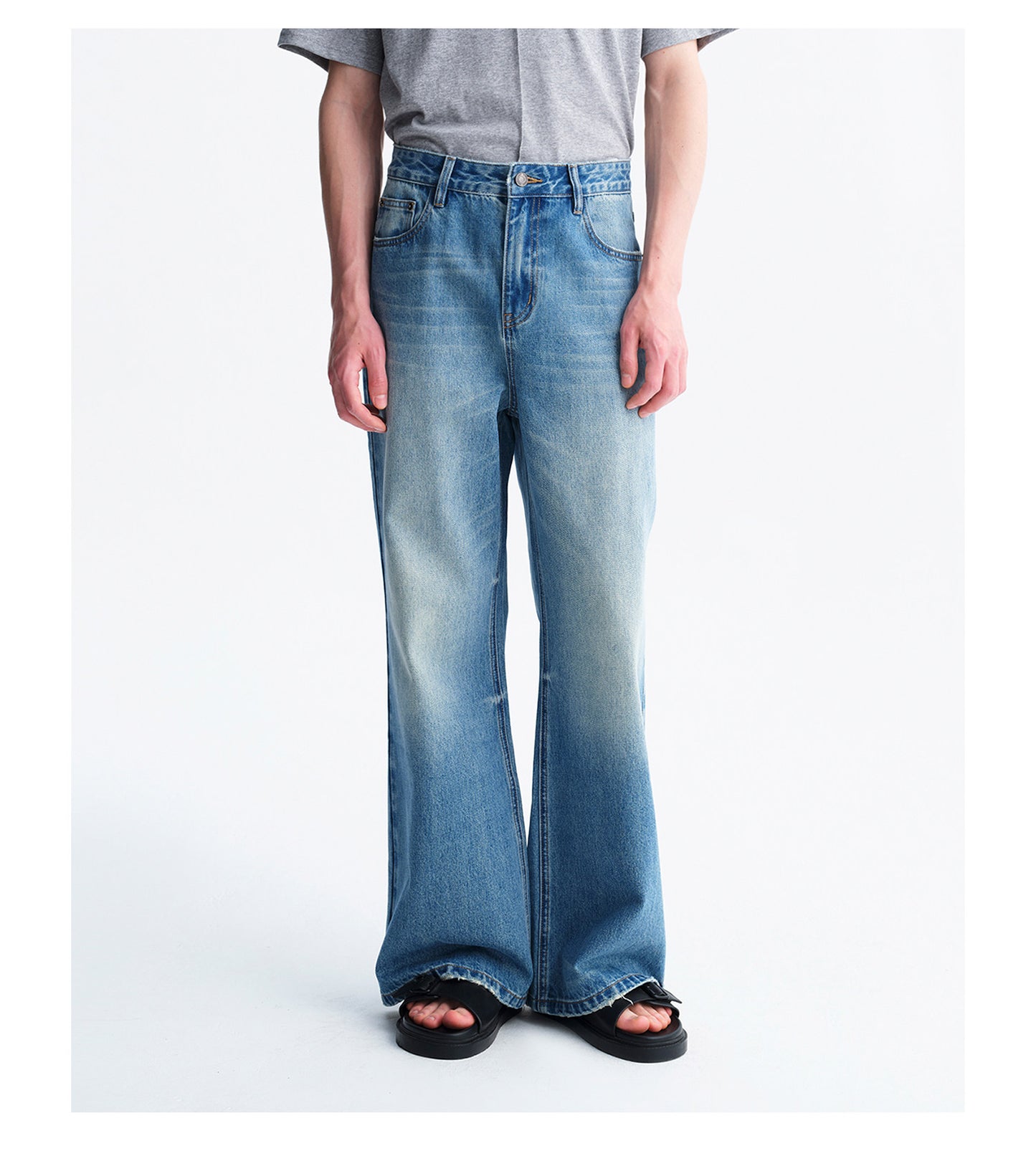 Slim-Fit Casual Denim Pants with Faded Details