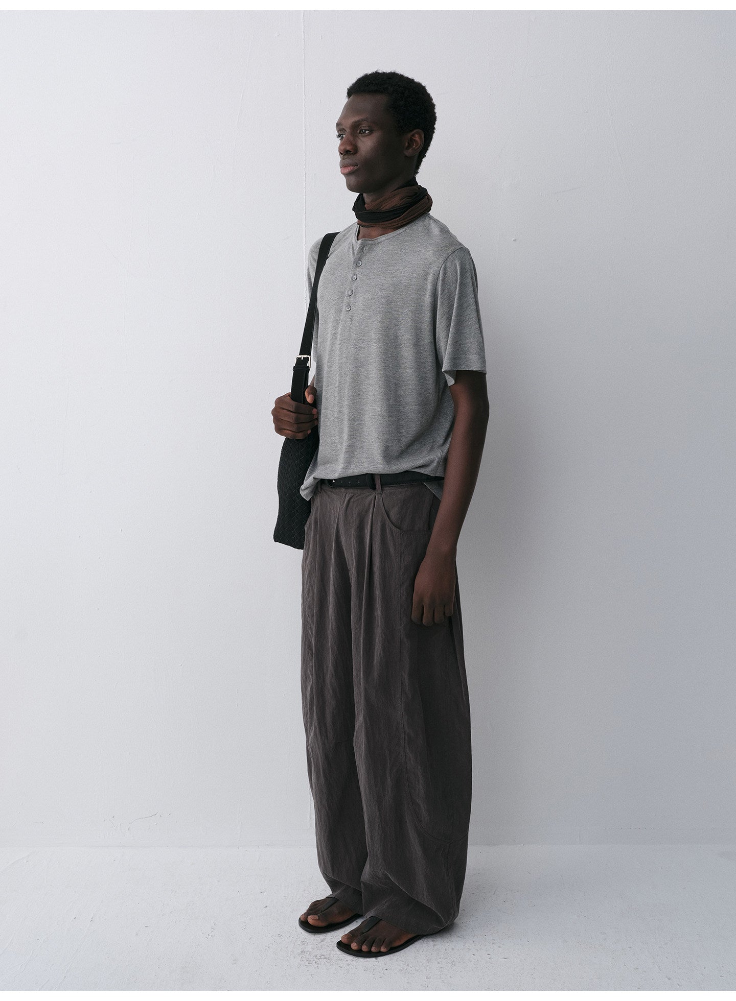 Henry-Collar Drop-Shoulder T-Shirt
