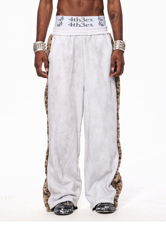 Leopard-Print Faux Fur Patchwork Sweatpants