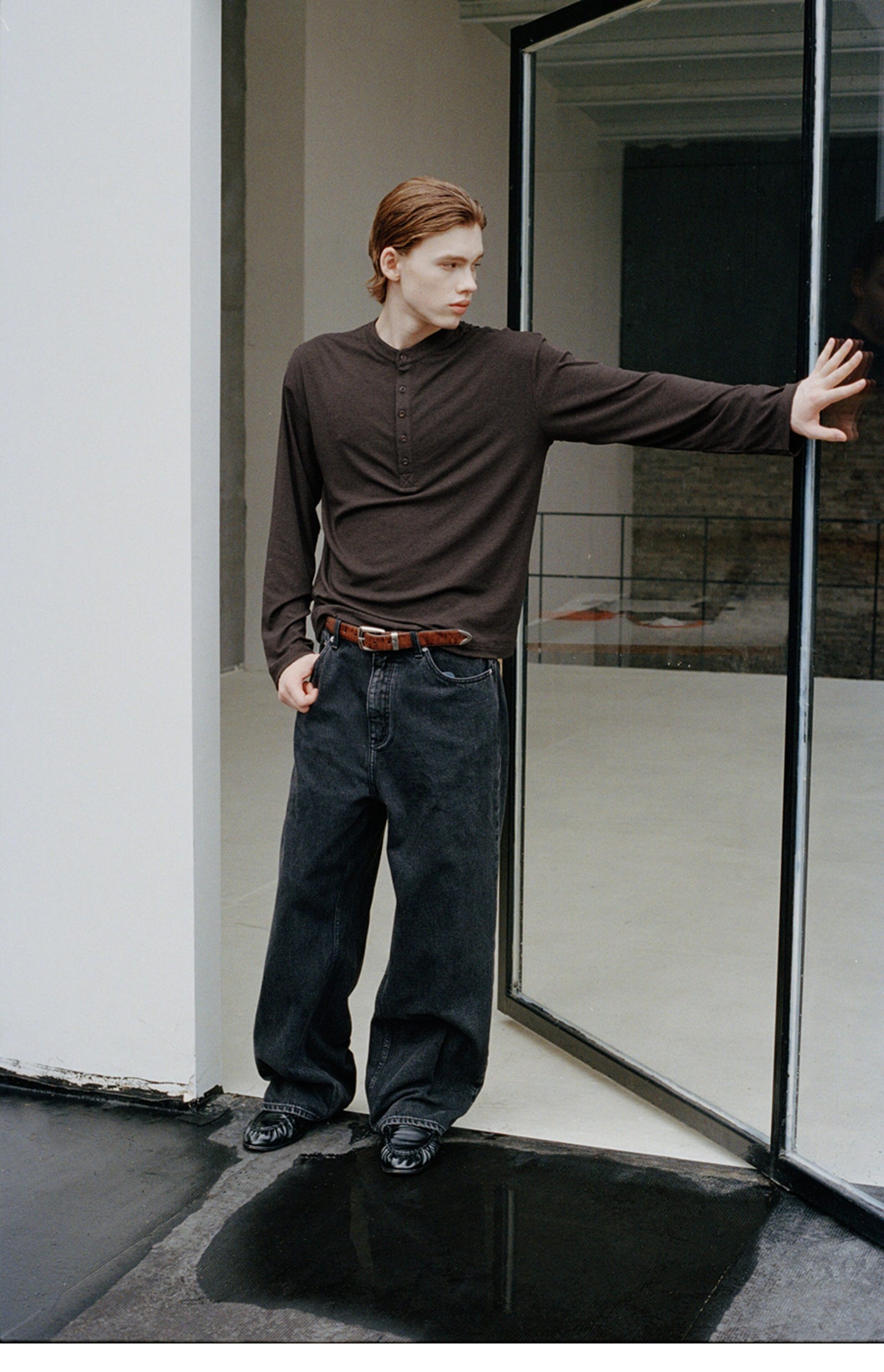 Henry Collar Solid-Color T-Shirt