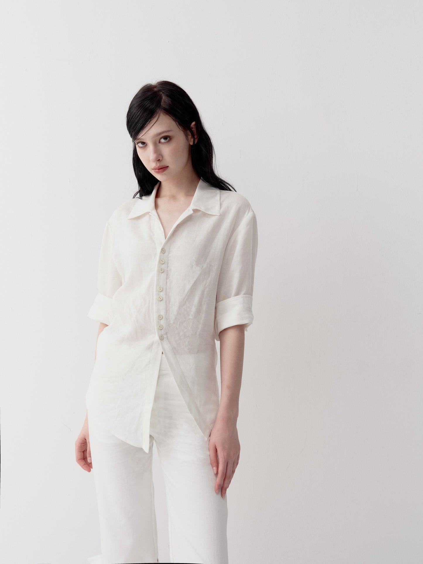 Shirt with Diagonal Placket and Slit