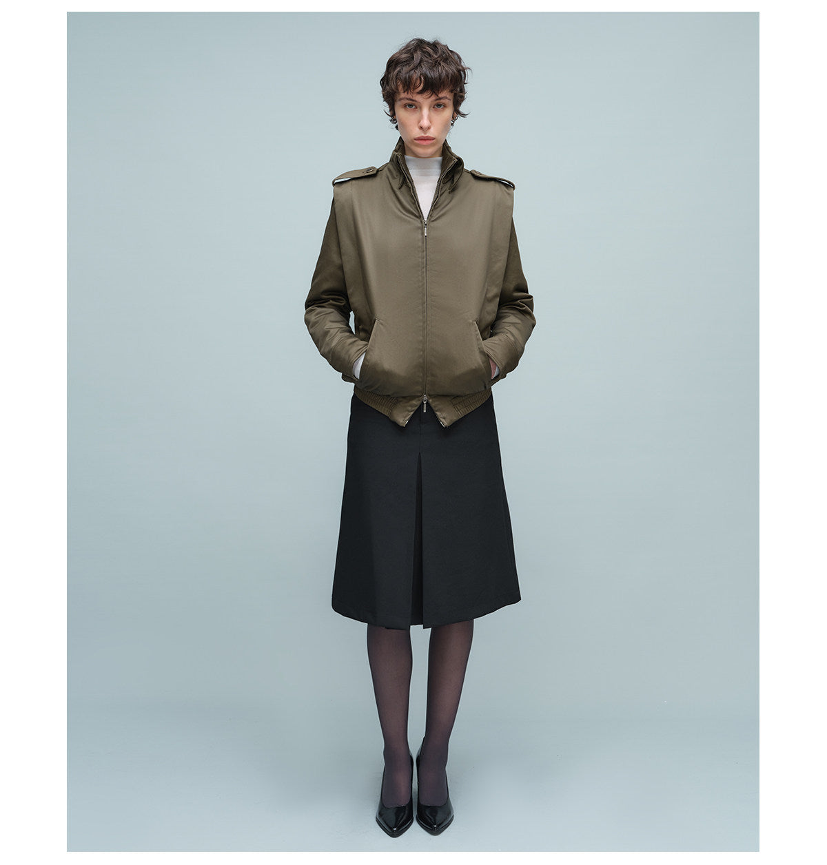 Silk-Look Faux Lapel Jacket with Epaulets