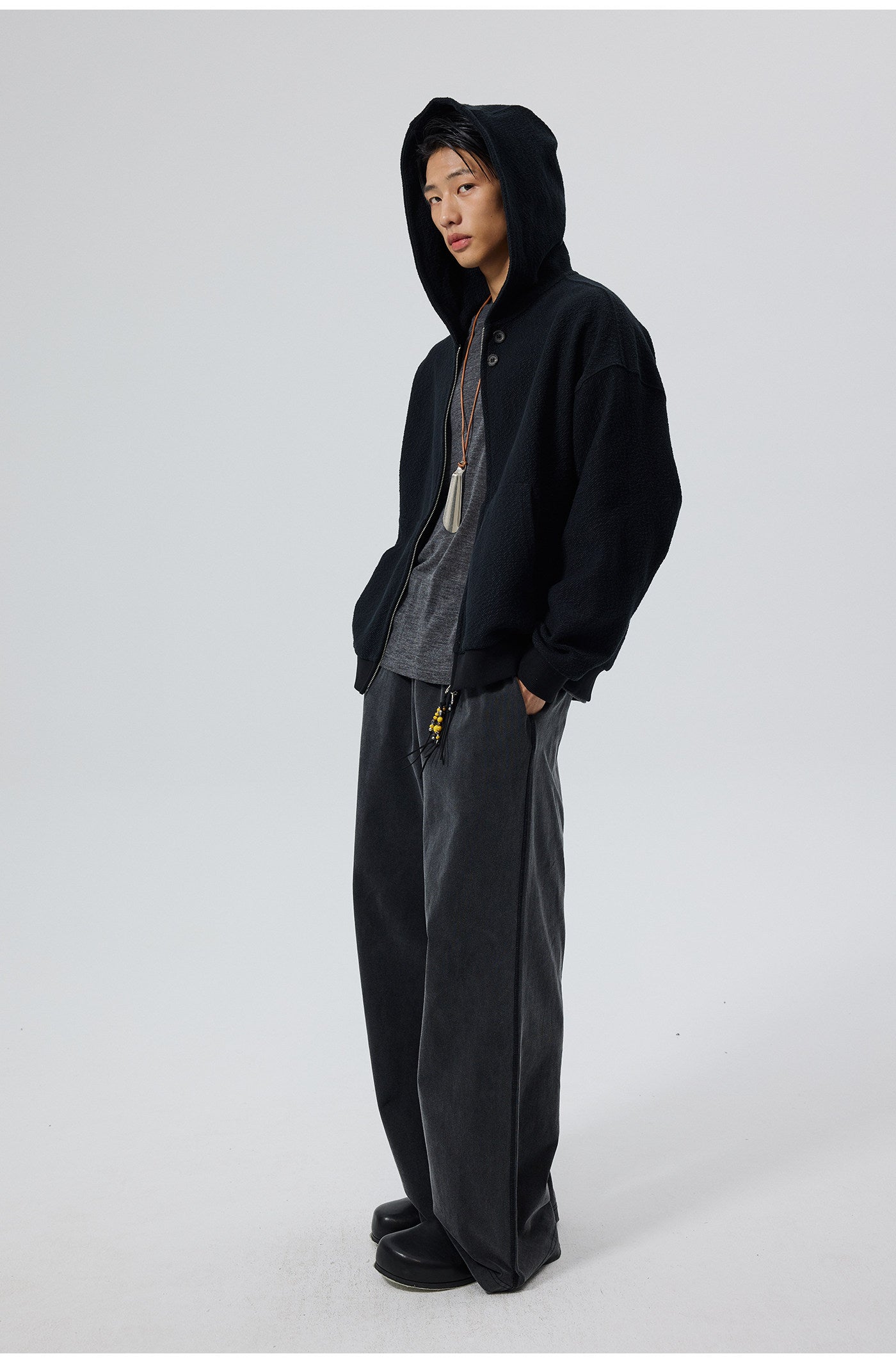 Button-down hooded sweatshirt