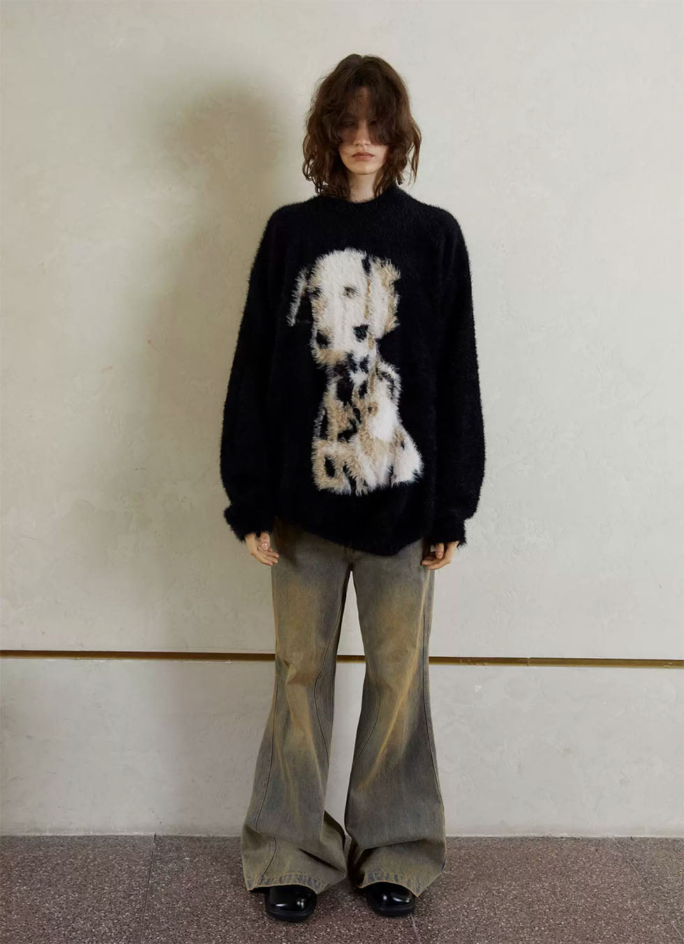 Imitation mohair crew neck sweater