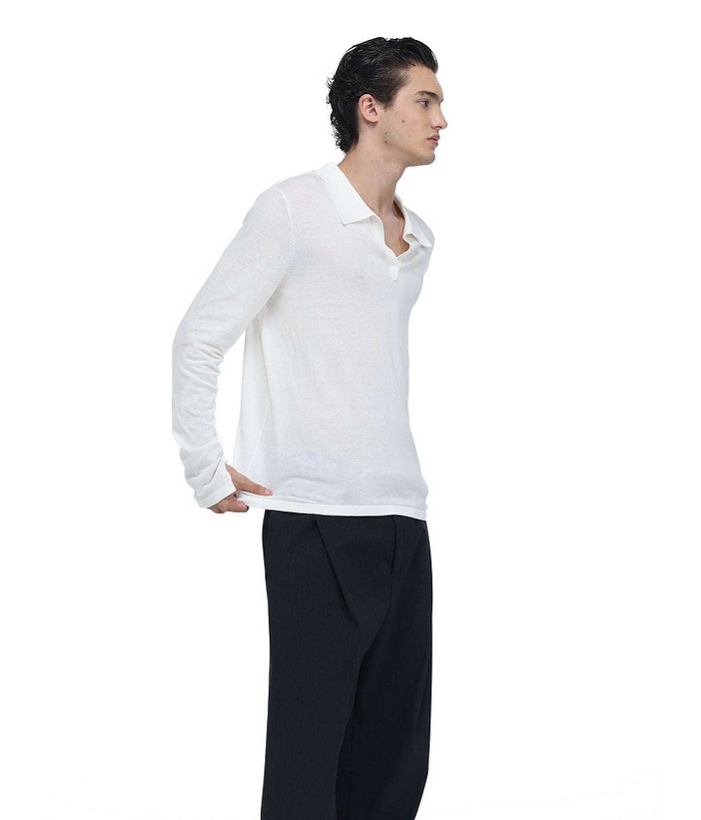 Linen-Blend Knit Polo Shirt