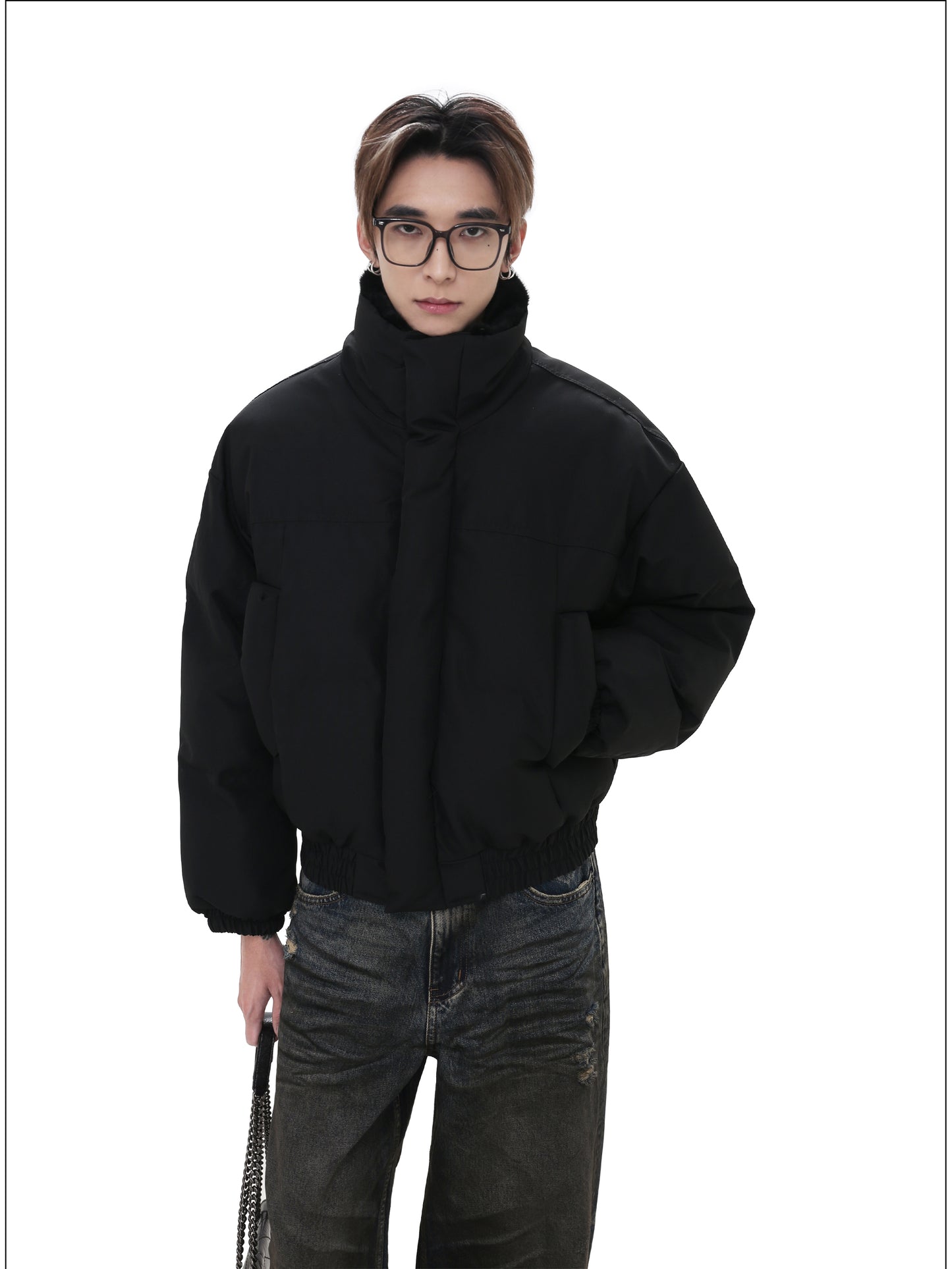Unisex stand collar thick short jacket