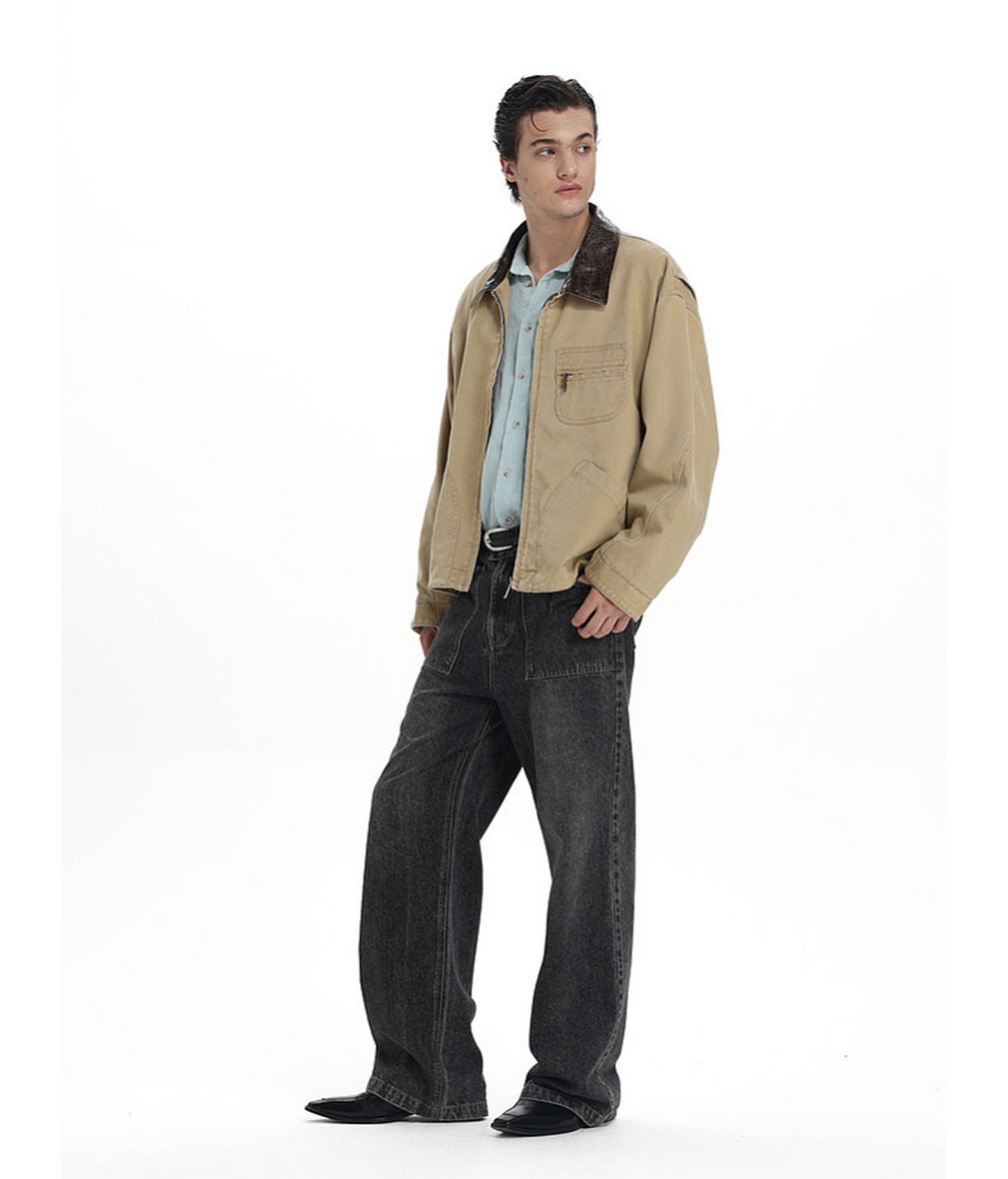 Faux Crocodile Leather Patchwork Jacket