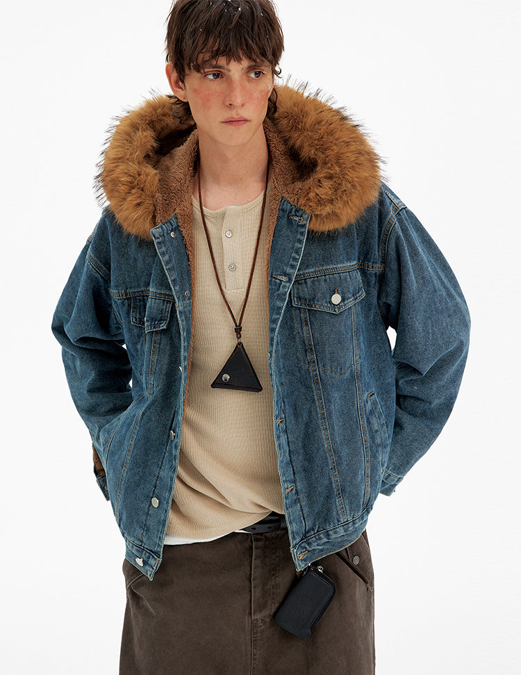Retro Fur Collar Denim Jacket