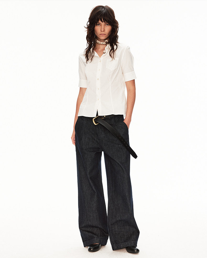 Minimalist Beltless Raw Denim Jeans