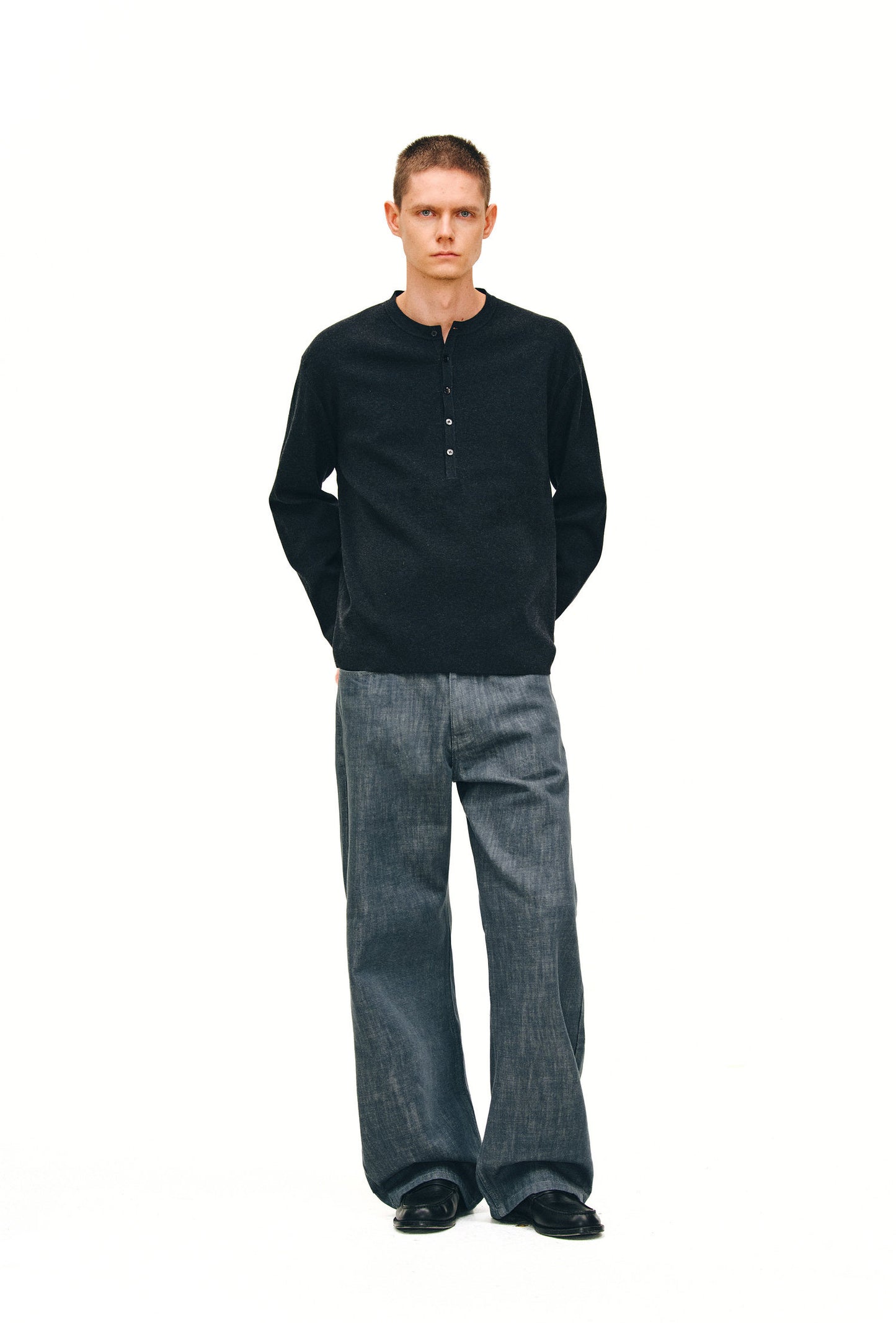 Henry Collar Button-Up T-Shirt