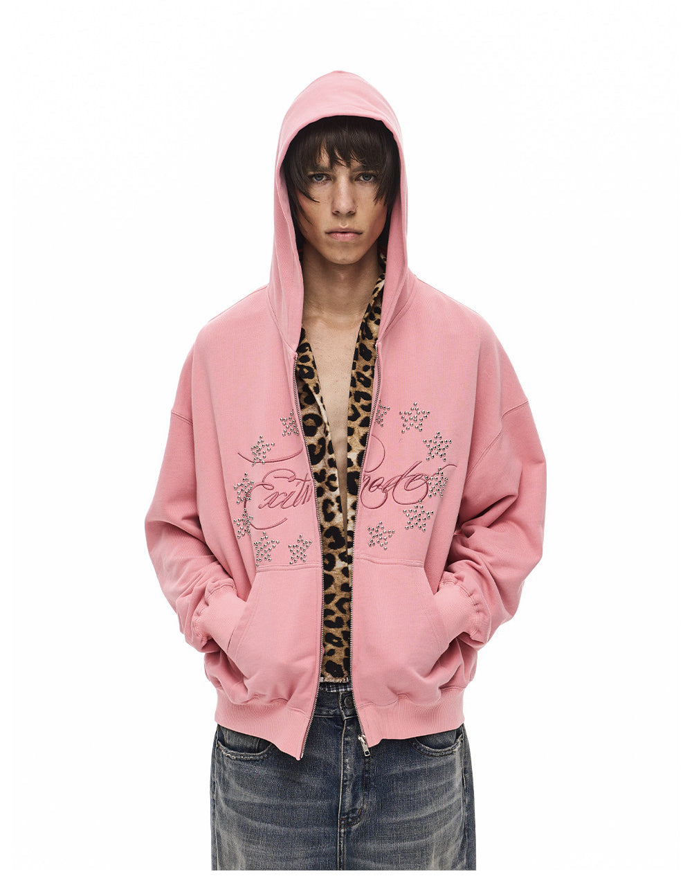 Alphabet Embroidered Hoodie with Zipper
