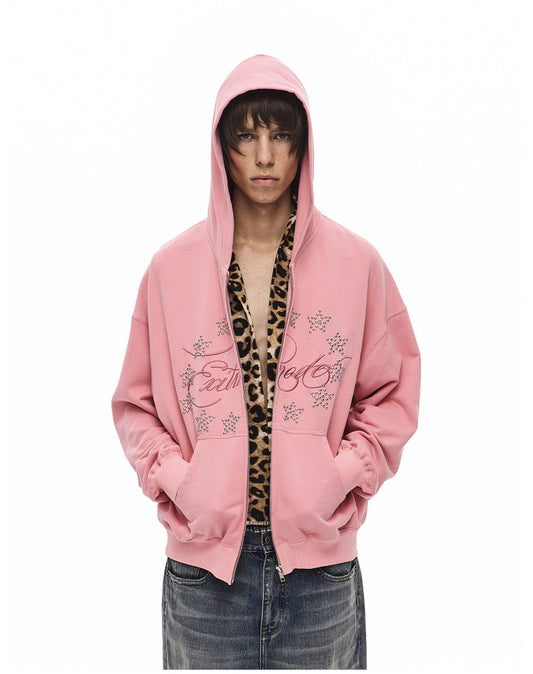 Alphabet Embroidered Hoodie with Zipper