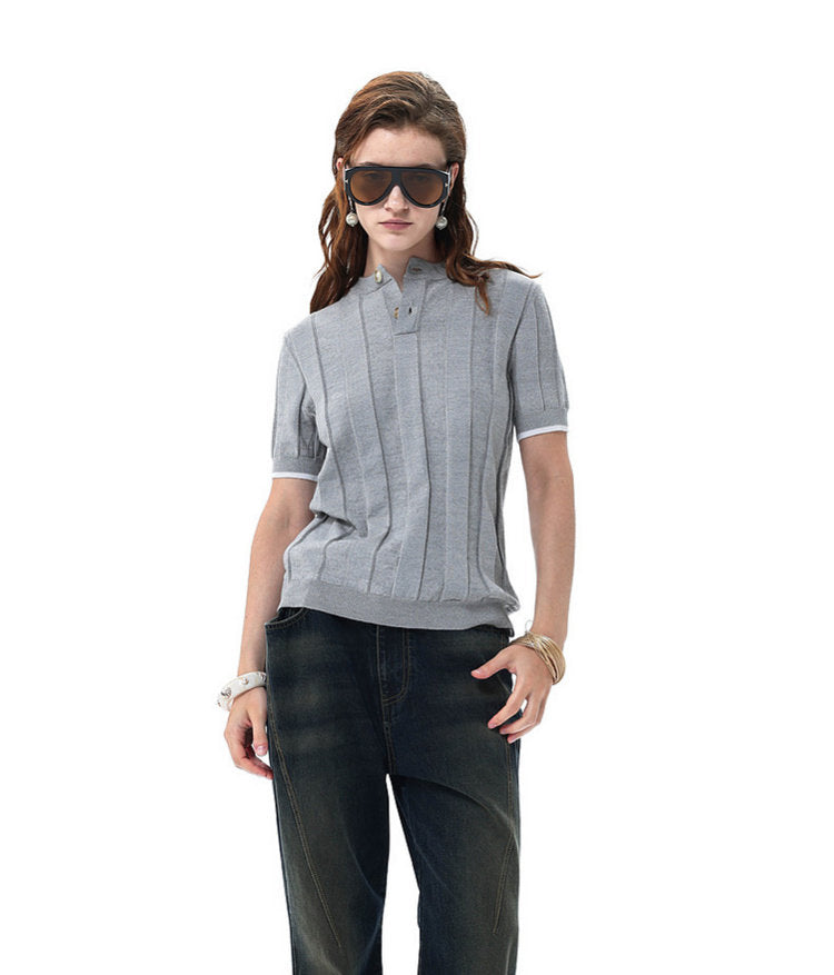 Henley-Neck Knit Shirt