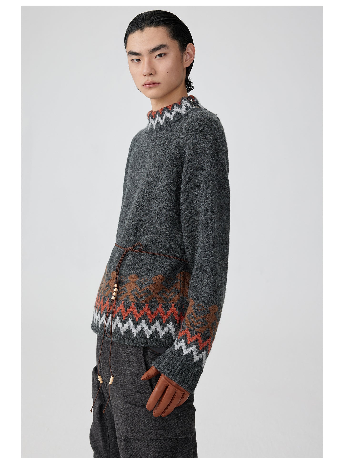 Ethnic Pattern Side Zip Turtleneck Sweater