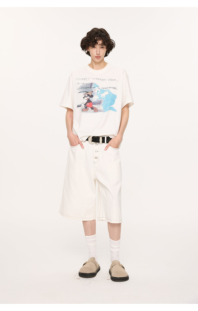 A-line denim shorts with buttons