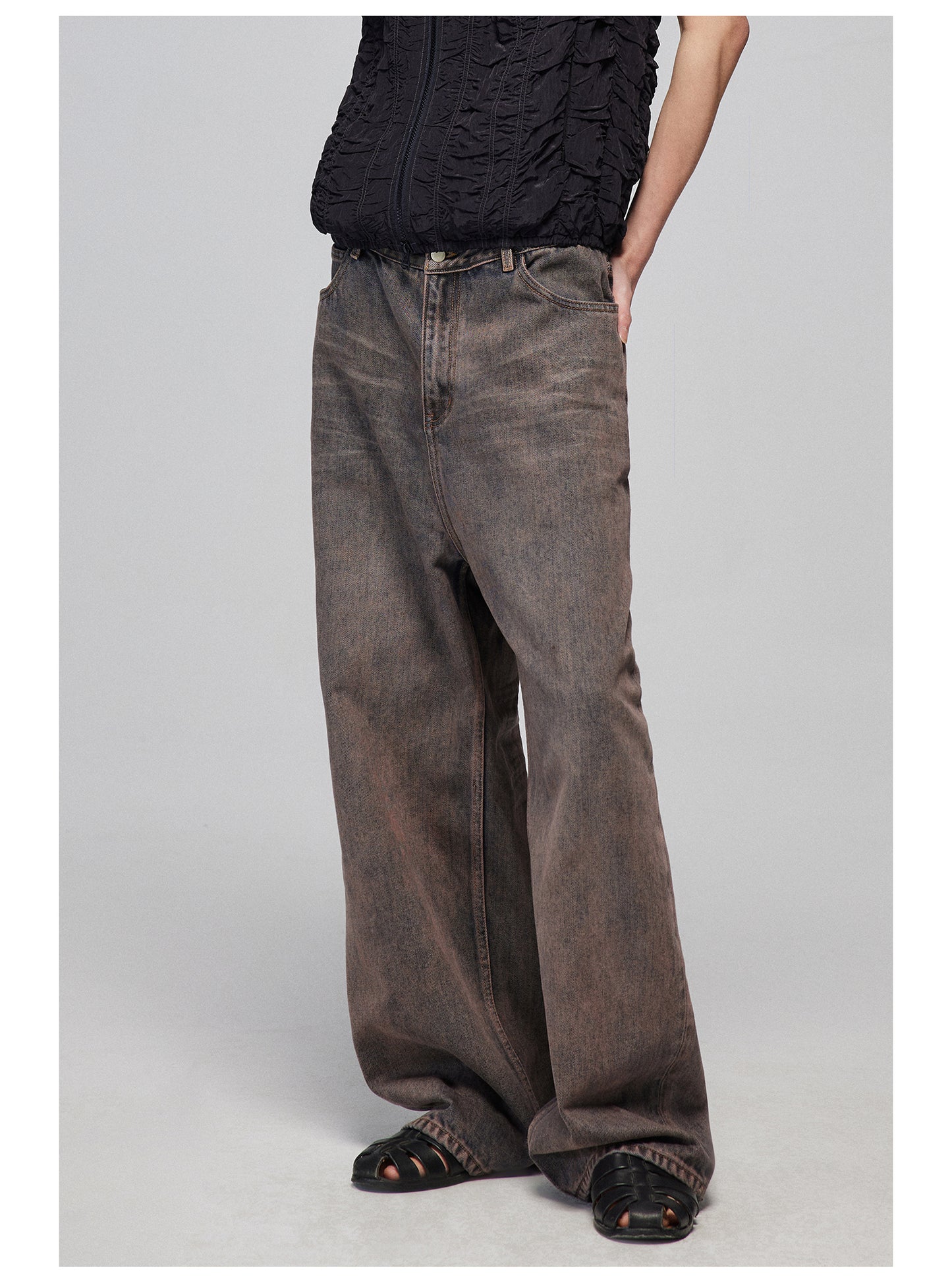 Color wash straight denim pants