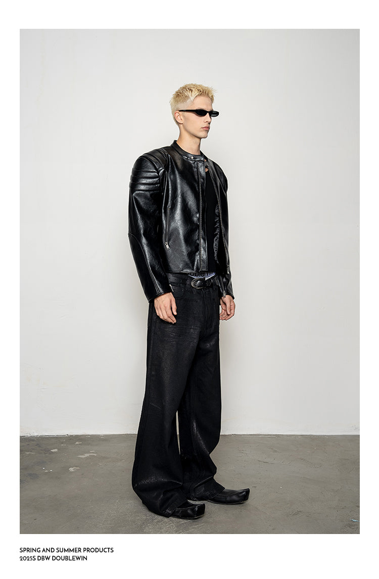 Pleated Silhouette Rider Jacket