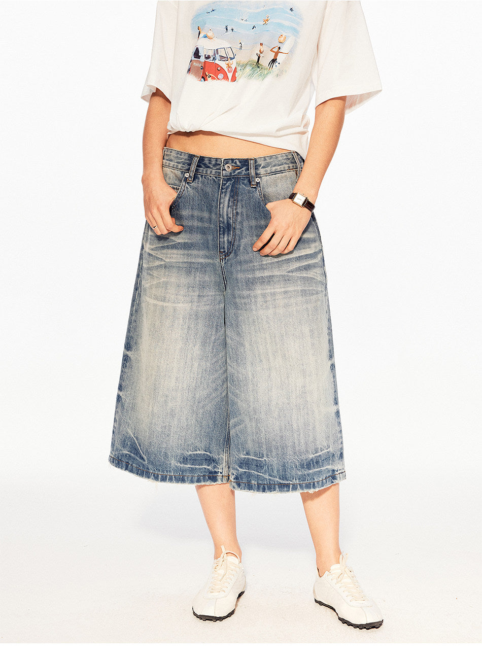 High Street Denim Cropped Pants